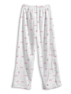 NWT TOP TRENZ White Fuzzy Bow Print Pants - Size 10-12 Years